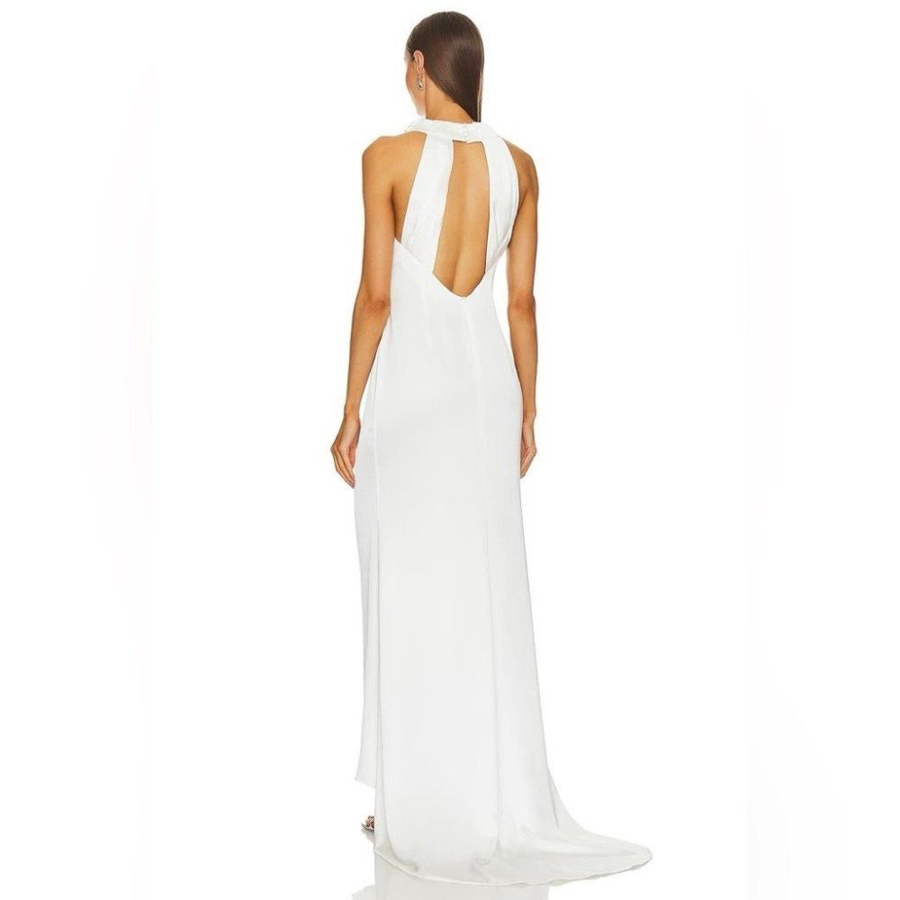 REVOLVE white high neck gown wedding with buttons and slit - Picture 2 of 6